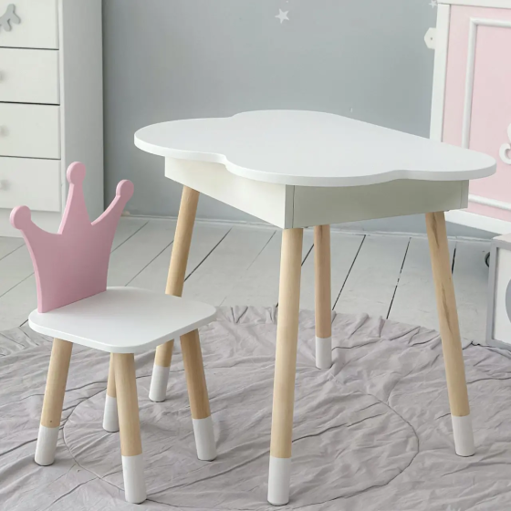 Дитячий стіл Хмара з нішою та стільцем Корона (Білий з рожевим) Вінниця