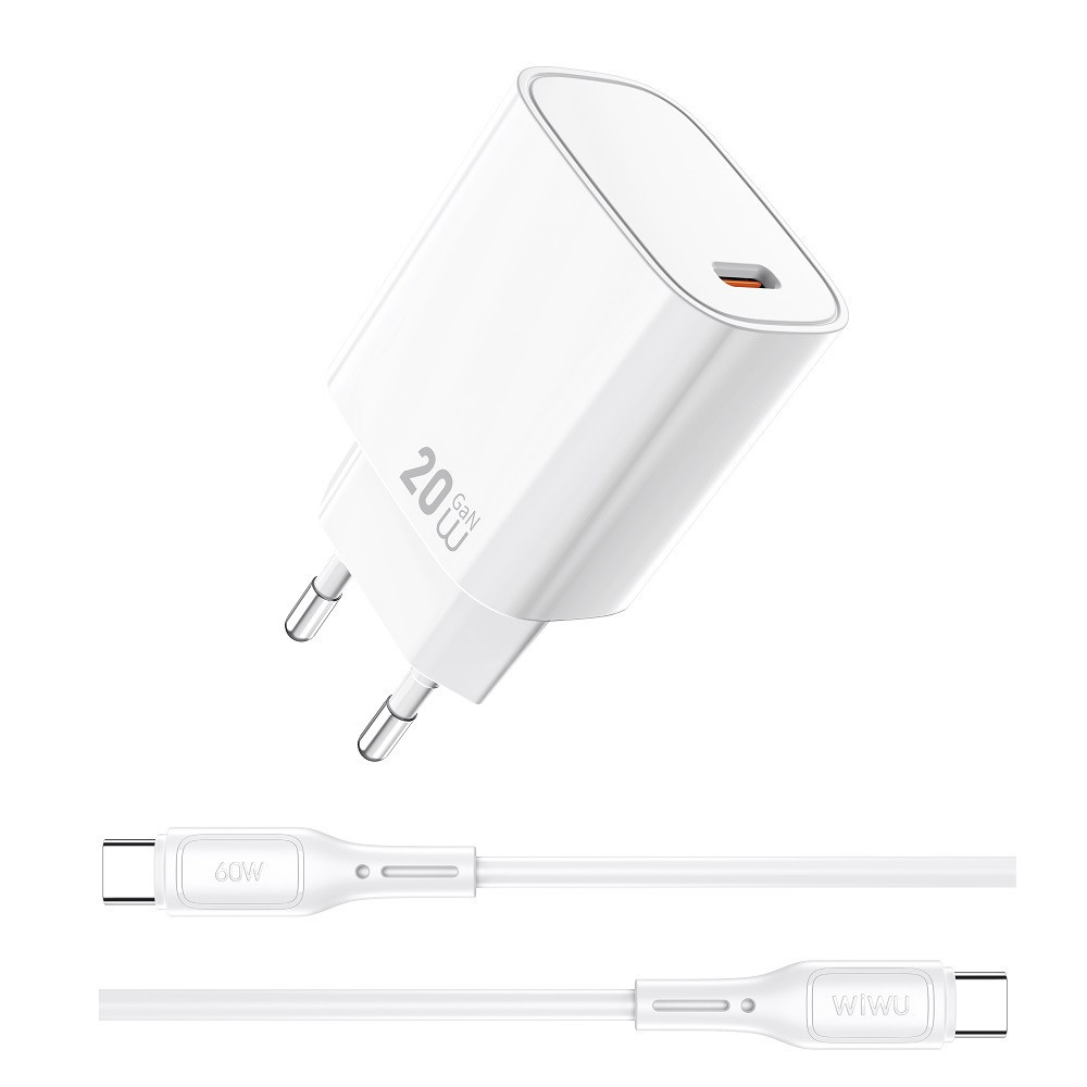 Сетевое зарядное устройство с кабелем WIWU 20W Essen GaN Fast Charger+ Cable Combo Wi-G007 C-C EU White Одесса - изображение 1