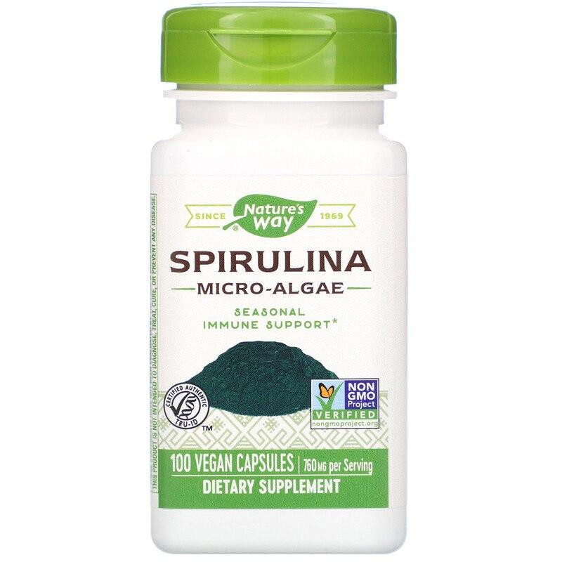 Спирулина, Spirulina, Nature's Way, микроводоросли, 760 мг, 100 веганских капсул Луцьк - фото 1