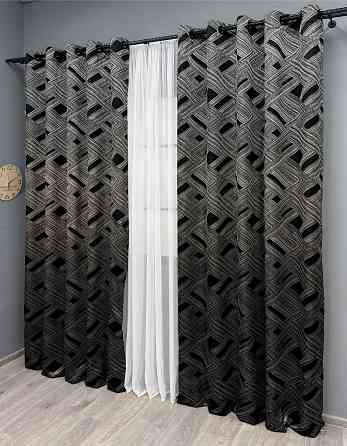 Комплект штор на люверсах VR-Textil Жаккард Mystery № 1629ш Серый с черным 150х280 см 2 шт (37-180) Киев
