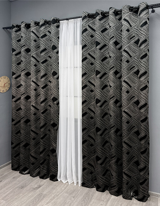 Комплект штор на люверсах VR-Textil Жаккард Mystery № 1629ш Серый с черным 150х280 см 2 шт (37-180) Киев - изображение 4