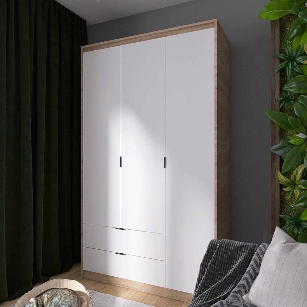 Шкаф распашной для одежды с выдвижными ящиками (штанга - полки) Эверест Сити-1200 120,2х50х204,6 см Дуб сонома/Белый (DTM-071126) Львов - изображение 2