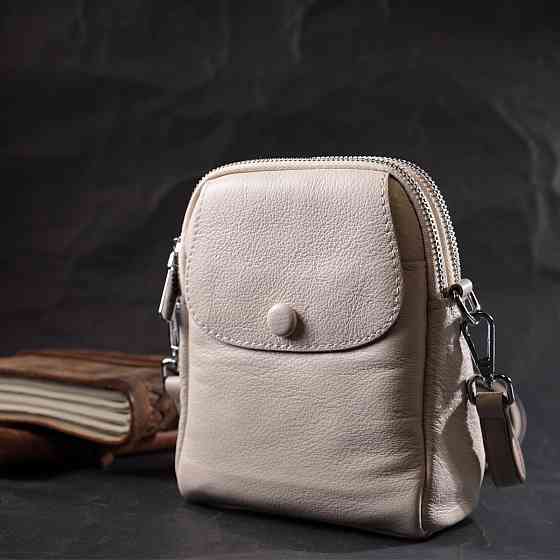 Жіноча невелика вертикальна сумка на два відділення з натуральної шкіри Vintage 22401 Біла Київ