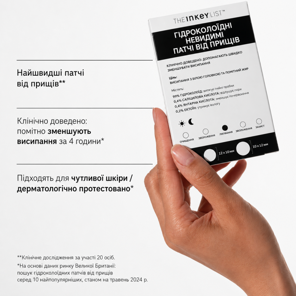 Невидимые SOS-патчи с салициловой кислотой от прыщей The INKEY List Pimple 22 шт. Славянск - изображение 1