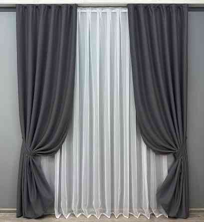 Комплект готовых штор VR-Textil Bagema Rvs № 1241ш Темно-серый 150х295 см 2 шт (33-0620) Киев