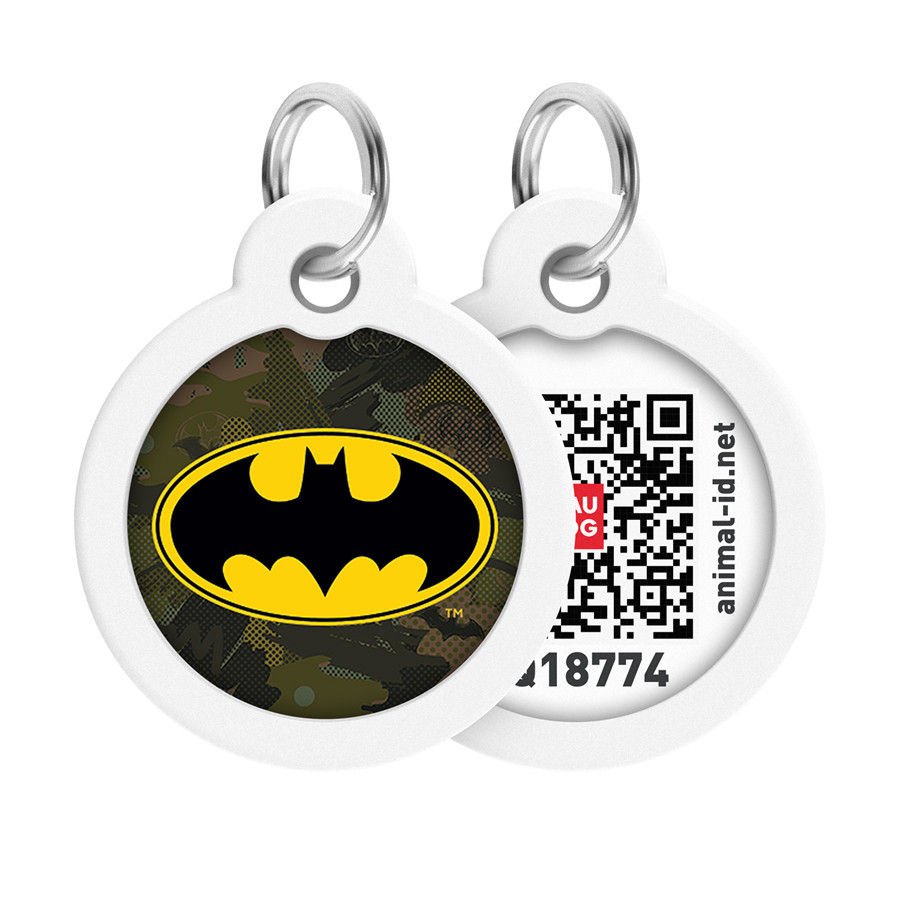 Адресник для собак і котів металевий WAUDOG Smart ID з QR-паспортом, малюнок "Бетмен зелений", коло, Д 30 Вінниця - фото 1