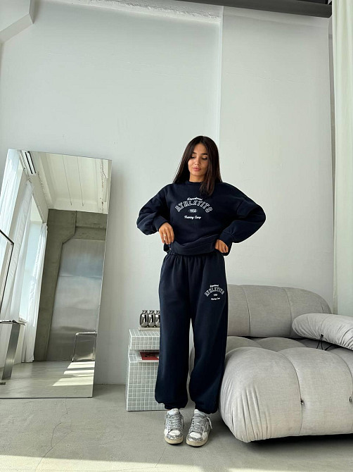 Жіночий теплий костюм у спортивному стилі з накатом тринитка на флісі Темно-синій, 46/48 Одеса - фото 8
