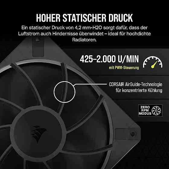 Вентилятор корпусной CORSAIR RS120 MAX 120 мм PWM высокий статическое давление 4-pin 2000 об/мин черный LCP Киев