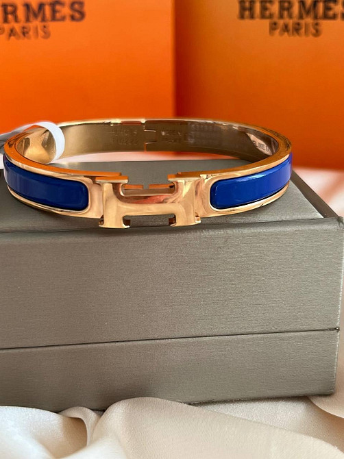 Роскошный браслет Hermes жесткий | насыщенный синий -  эмаль | напыление золото 18К |  размер 16-17 Одесса - изображение 10