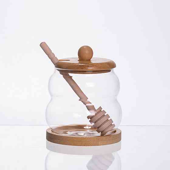 Скляна медовниця з бамбуковою підставкою та ложкою 350 мл 64486-8 SBR Київ