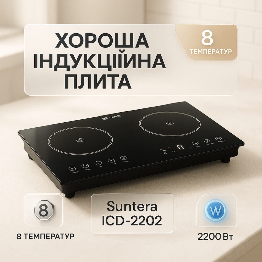 Переносна індукційна електрична плитка Suntera ICD-2202 2200Вт, Індукційні плити окремо стоячі BF-49 Львів - фото 8