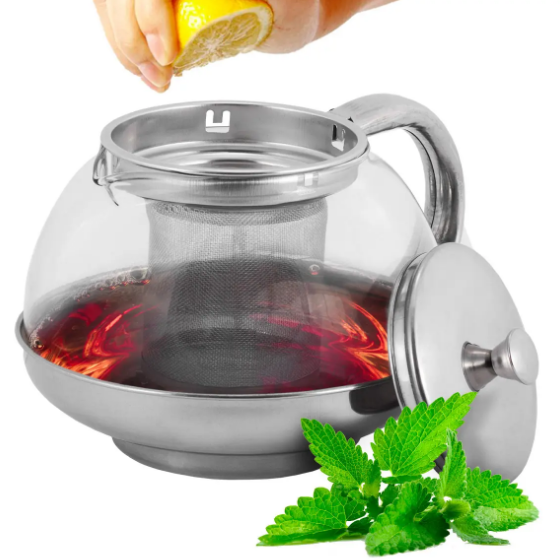 Заварник 800мл зі з'ємним ситечком скло/нержавіюча сталь 4316 KAMILLE Житомир - фото 2