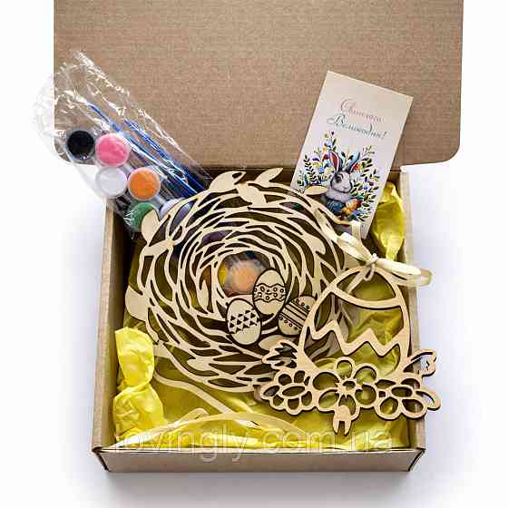 Набір для творчості на Великдень «Розфарбуй своє свято» - дерев’яний віночок 15 см,топер на ніжці, фарби Ірпінь