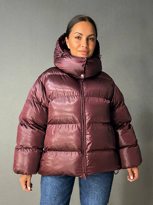 Куртка женская Lady Yep 10041 глянцевая пуффер оверсайз с капюшоном бордовая, бордовый, 42 Киев - изображение 19
