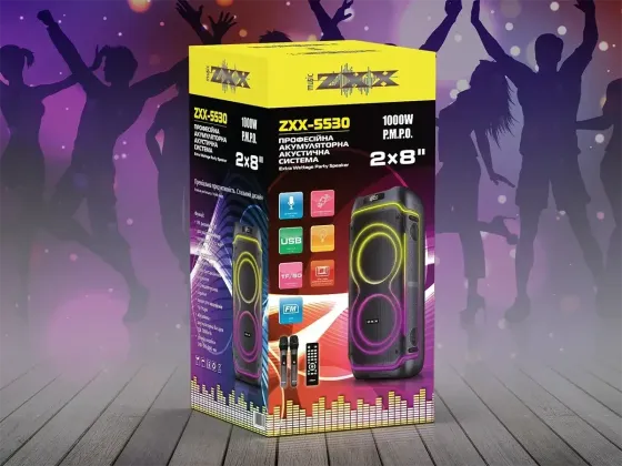 Акустична переносна колонка ZXX-5530 80Вт 2x8" TWS/FM/USB/TF/BT/REC/LED/2MIC/ДК Київ