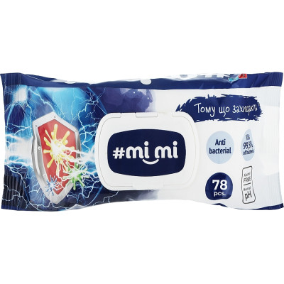 Вологі серветки Mi Mi Антибактеріальні З клапаном 78 шт. (4820237500335) Вінниця - фото 1