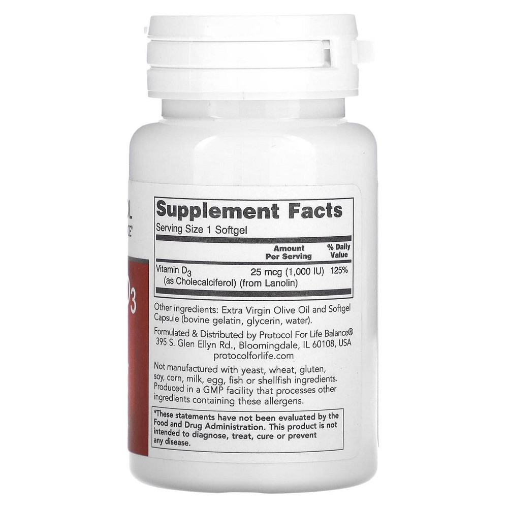 Витамин Д3 Protocol for Life Balance Vitamin D3 1000 МЕ 120 капс Киев - изображение 2