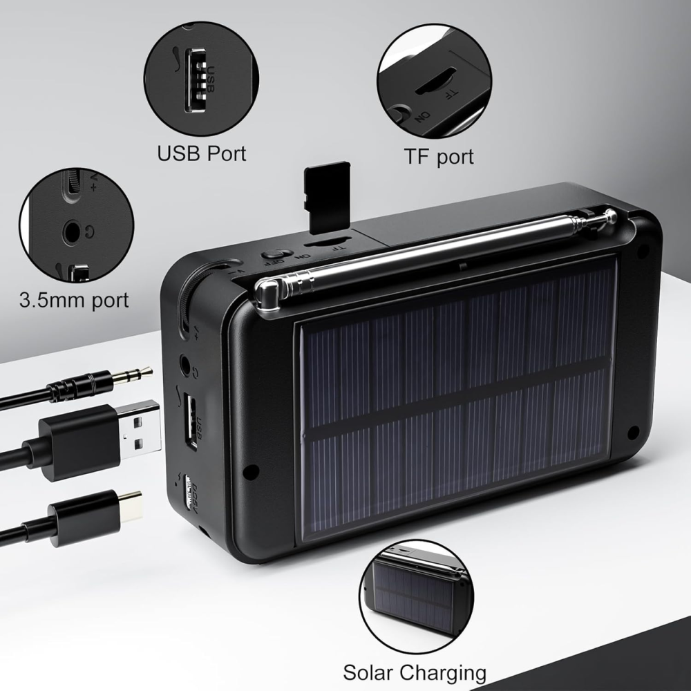 Портативне цифрове радіо Gallypek DAB/DAB+/FM, Bluetooth 5.0, сонячна панель, акумулятор 2200 мАг, USB, 2 будильники, чорне Київ - фото 3