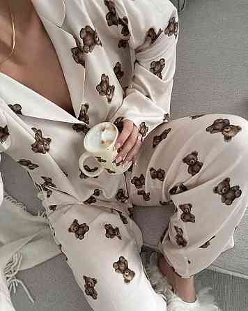 Жіноча легка піжама двійка з ведмедиками з софту Одеса