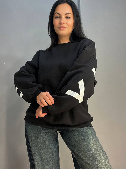 Свитшот женский DAVRAS 8175 оверсайз удлиненная надпись на спине BLACKELY утепленный флис one size черный, черный, one size Киев - изображение 3