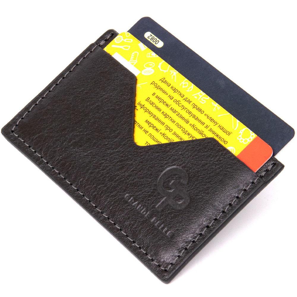 Маленький кожаный картхолдер GRANDE PELLE 11498 Черный Киев - изображение 5