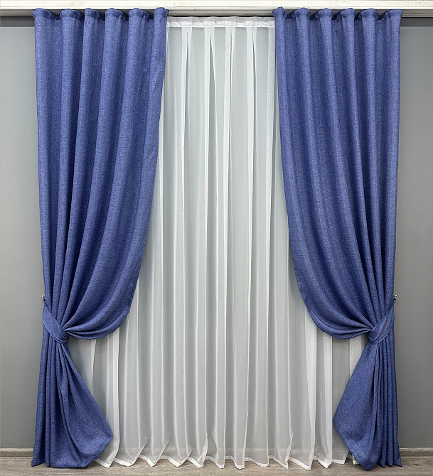 Комплект готових штор VR-Textil Льон Мішковина № 773ш Синій 150х270см 2 шт (30-565) Київ - фото 2