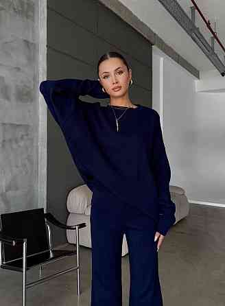 Женский уютный базовый костюм двойка из турецкой ангоры-кашемир Синий, 42/44 Одесса