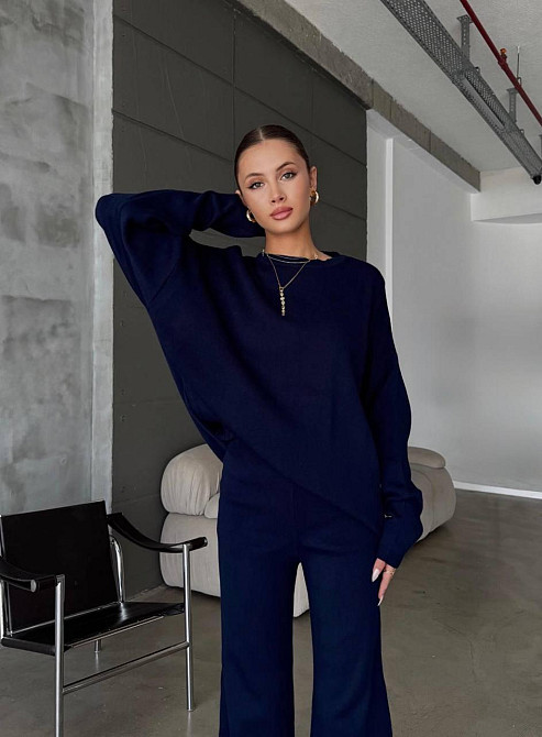 Женский уютный базовый костюм двойка из турецкой ангоры-кашемир Синий, 42/44 Одесса - изображение 2