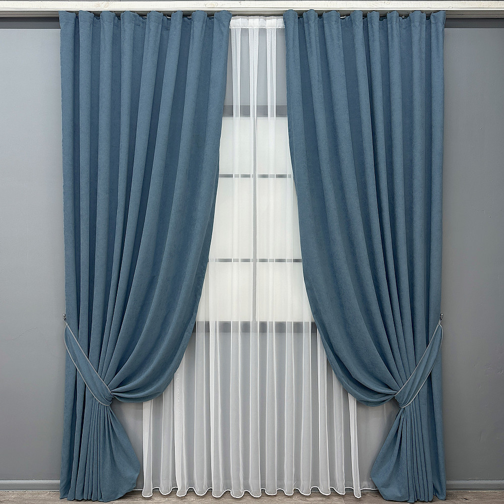 Комплект готовых штор VR-Textil Микровелюр Petek № 1489ш Серо-голубой 150х290 см 2 шт (33-0362) Киев - изображение 10