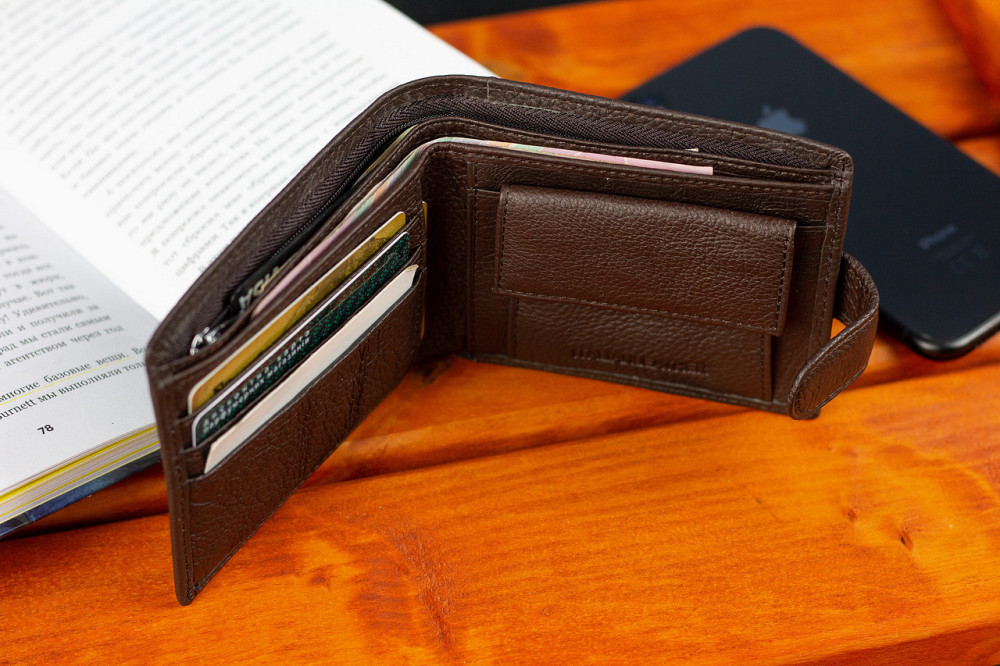 Шкіряне чоловіче портмоне на кнопці ST Leather ST104 Коричневе Київ - фото 20