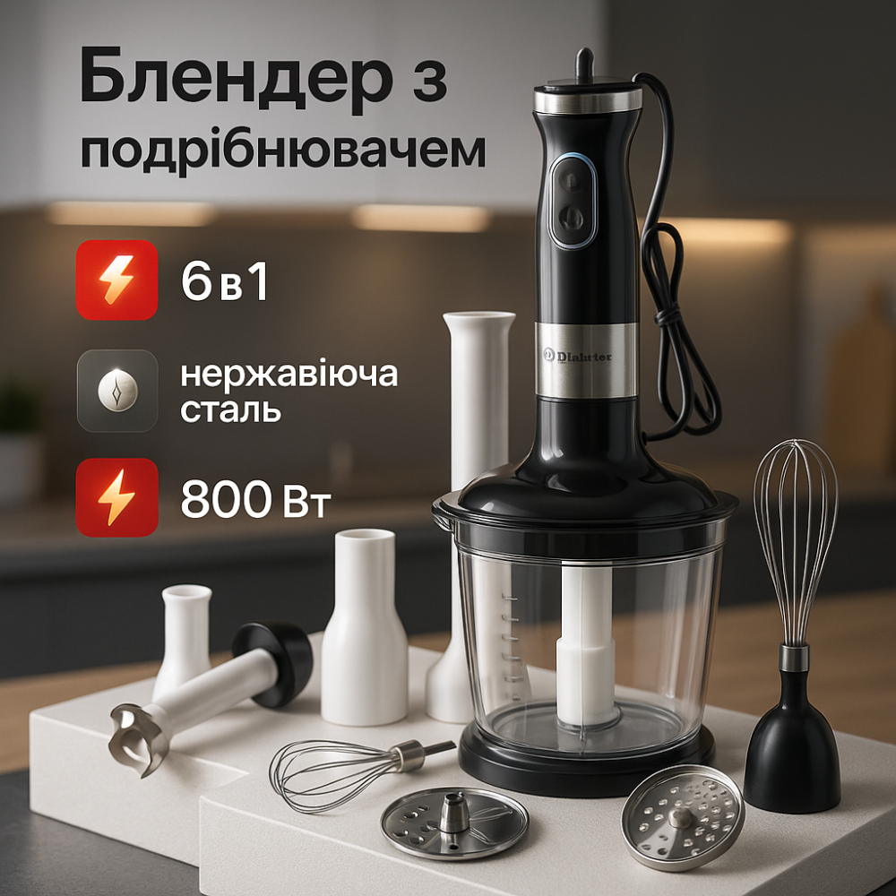 Блендер для збивання крему і соусів, Блендер для кухні з мірним стаканом переносний ZQ-84 Львів - фото 17