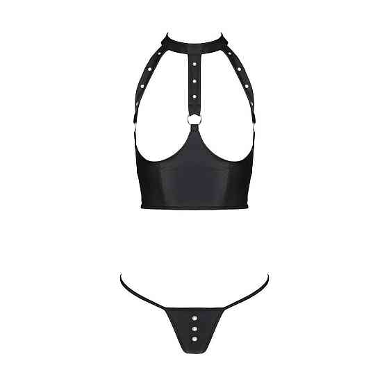 Комплект білизни з відкритими грудьми Passion GENEVIA SET WITH OPEN BRA L/XL black, корсет, стрінги Sex Aura Київ