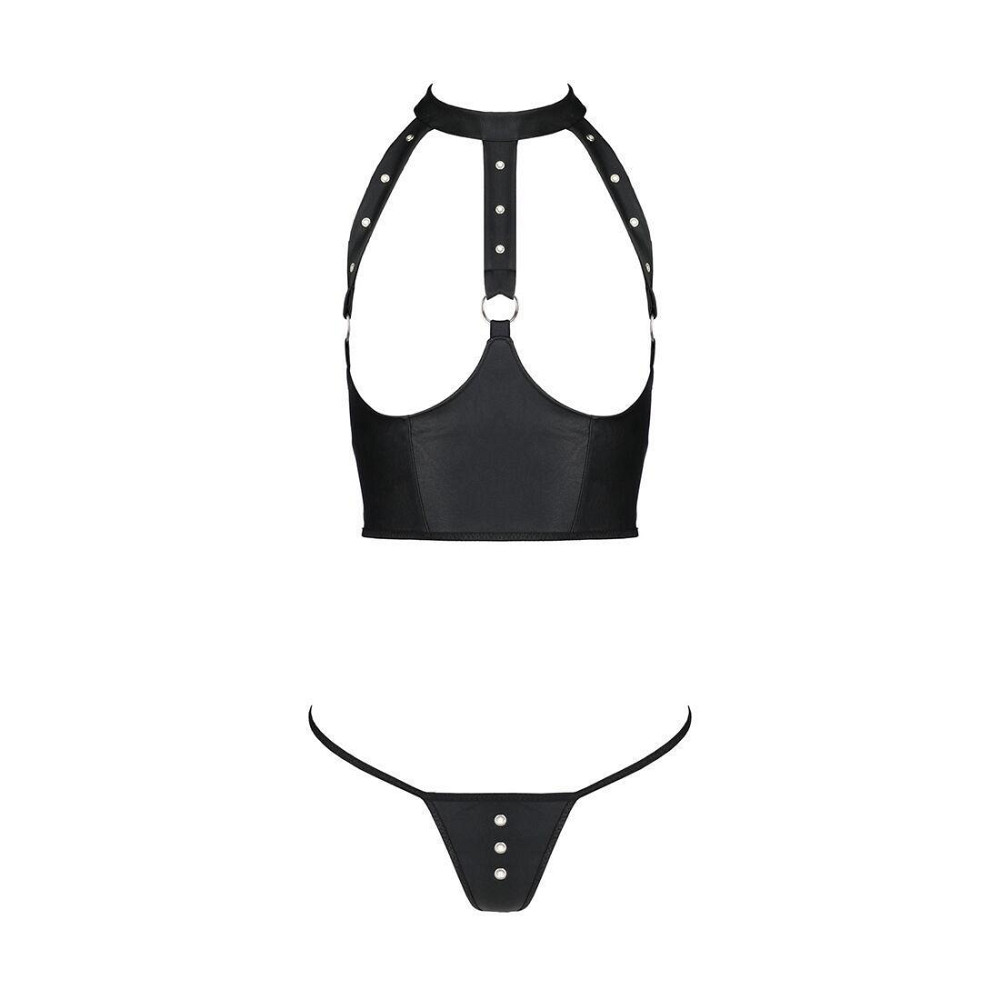 Комплект білизни з відкритими грудьми Passion GENEVIA SET WITH OPEN BRA L/XL black, корсет, стрінги Sex Aura Київ - фото 3