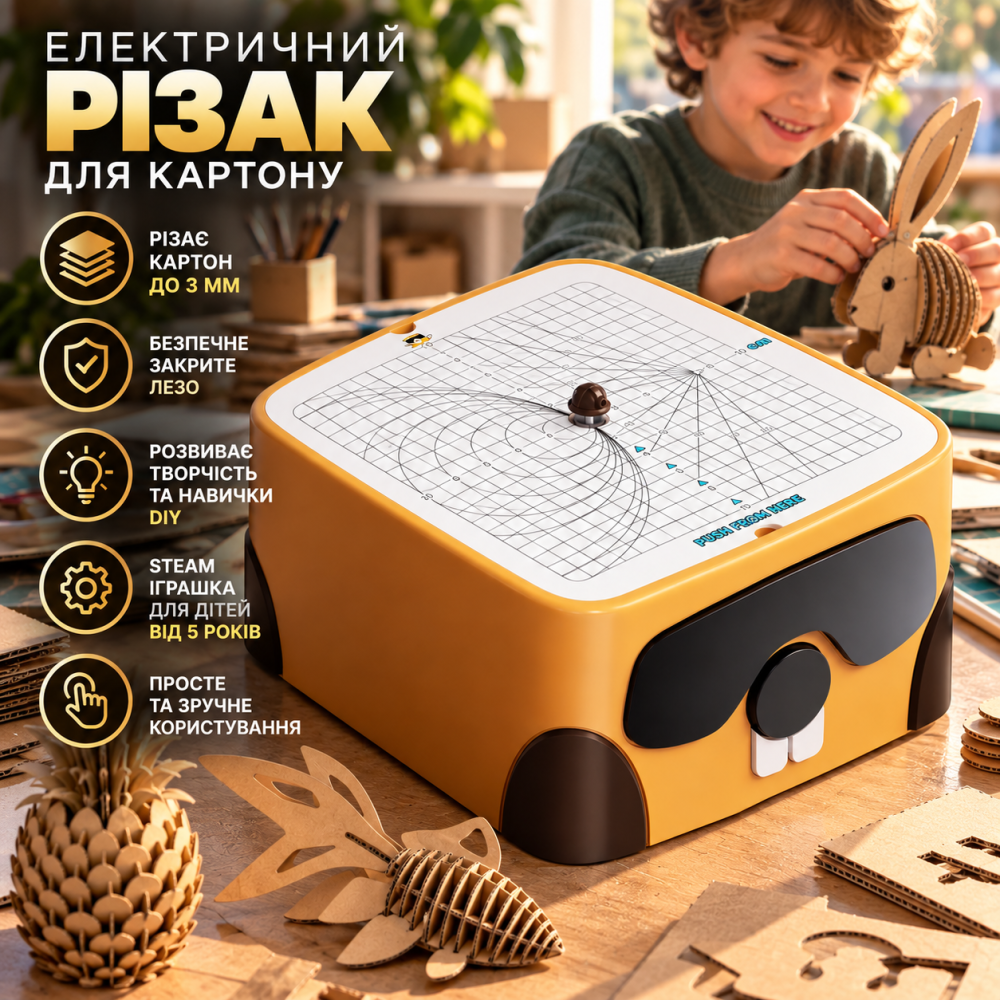 Електричний різак BIVERBOT для картону до 3 мм, безпечне закрите лезо, STEAM іграшка для творчості та DIY, від 5 років Київ - фото 1