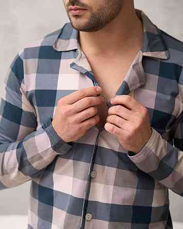 Мужская пижама со штанами - клетка - Family look для пары Tom John 93480 Киев