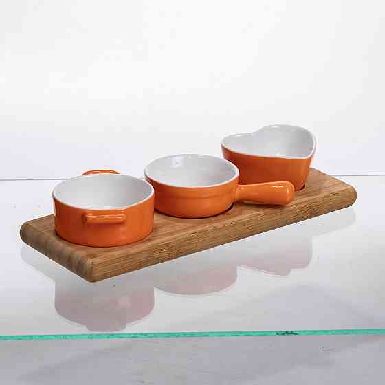 Набір порцелянових менажниць3 (шт) по 50 (мл) на бамбуковій підставці Помаранчевий HZ001-O Київ