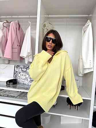 Стильный женский удлиненный свитер оversize с воротником поло Одесса