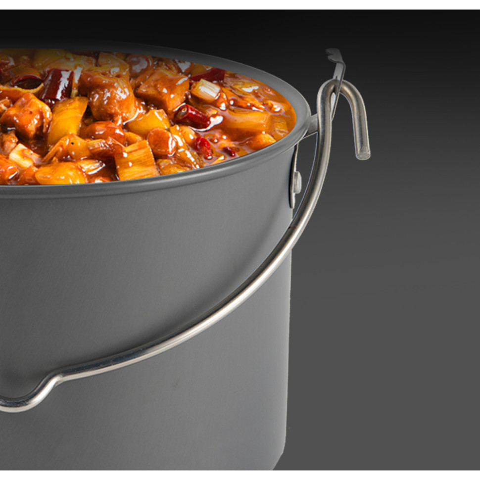 Набір туристичного посуду (2 каструлі з кришкою, котелок, сковорідка, чайник, 6 тарілок, ложка, черпак та губка) BRS-157, алюміній Київ - фото 8