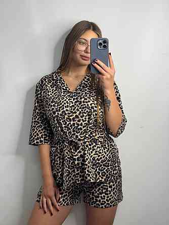 Женский летний костюм из штапель-шёлка в ярком принте Леопард M-L Харьков