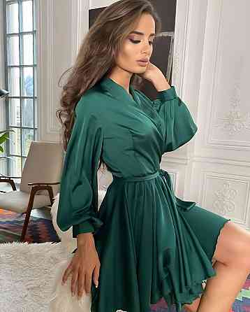 Женское вечернее романтичное мини платье шелк Изумрудный Одесса