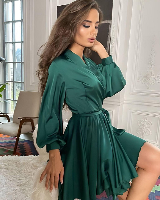 Женское вечернее романтичное мини платье шелк Изумрудный Одесса - изображение 1