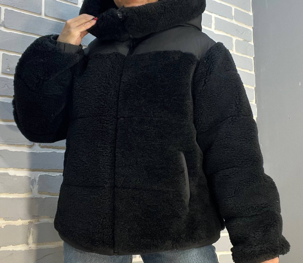 Куртка жіноча Lady Yep 9055 тедді комбінована штучне хутро оверсайз з капюшоном, чорний, 44-48 Київ - фото 3