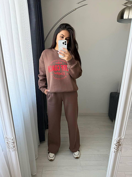 Жіночий теплий оверсайз костюм-двійка: кофта та штани турецька тринитка пеньє на флісі Моко, 42/46 Одеса - фото 8