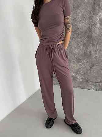 Женский базовый прогулочный костюм двойка: футболка и штаны натуральная вискоза Мокко, 42/44 Одесса