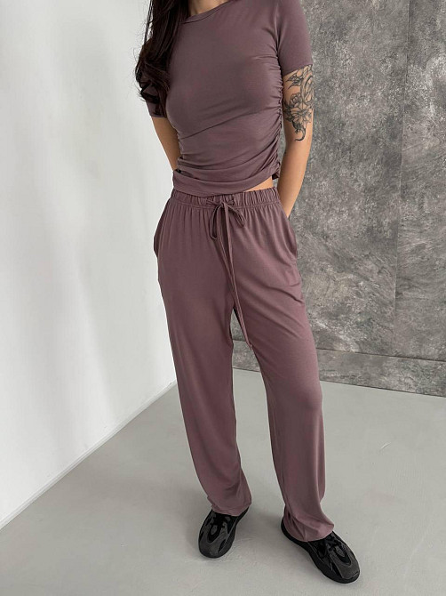 Жіночий базовий прогулянковий костюм-двійка: футболка та штани натуральна віскоза Моко, 42/44 Одеса - фото 3
