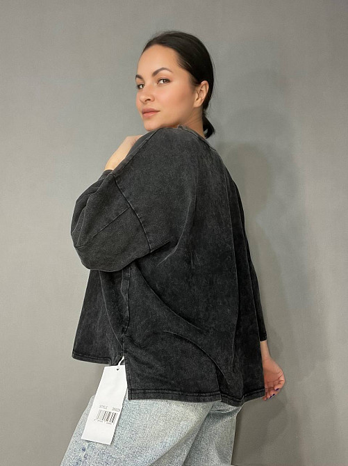 Футболка женская A-N 26029 оверсайз широкая вареная дай длинный рукав 3\4 с вышивкой впереди one siz Одесса - изображение 5