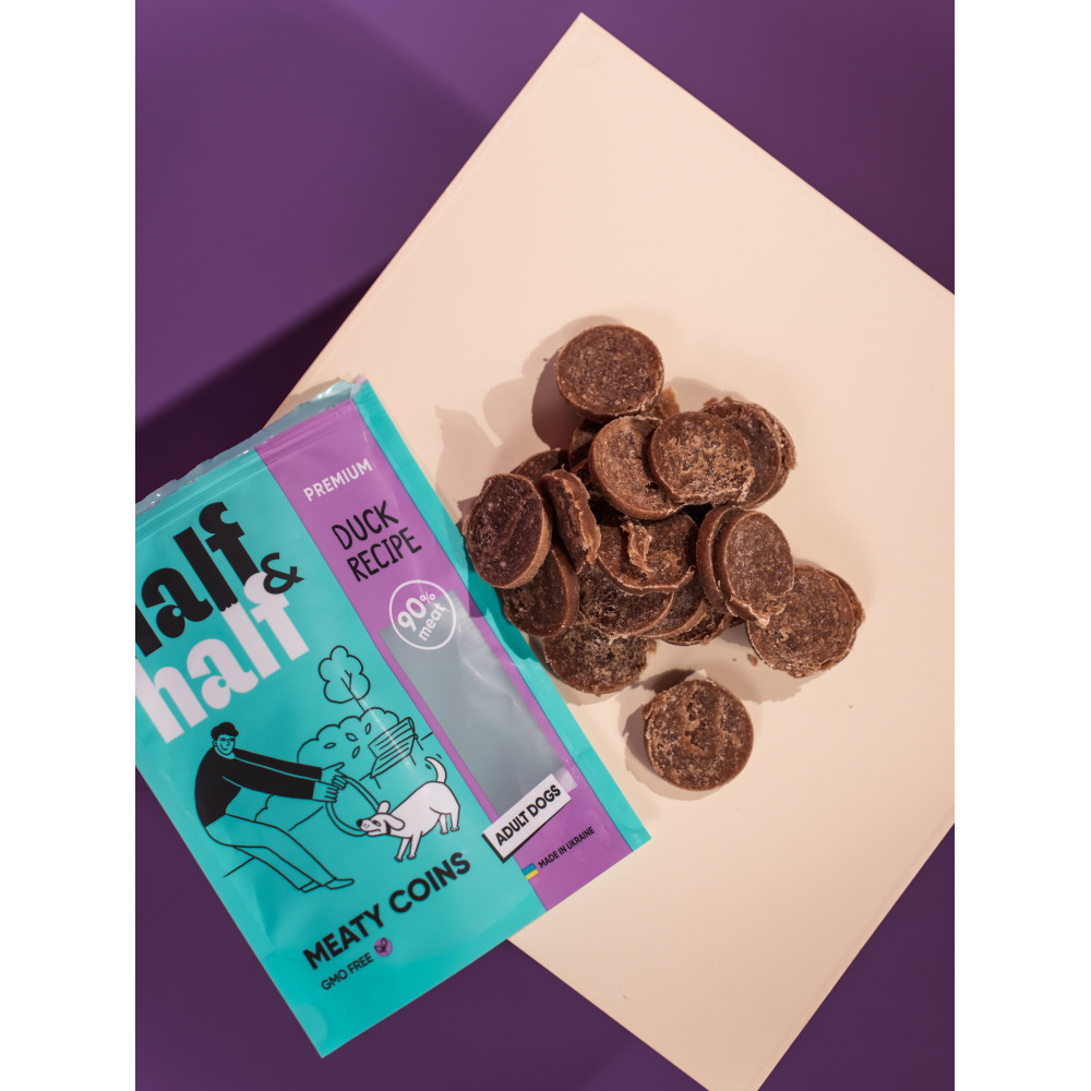 Лакомства для собак Half&Half в форме мясных монеток с уткой, 100 г Винница - изображение 6
