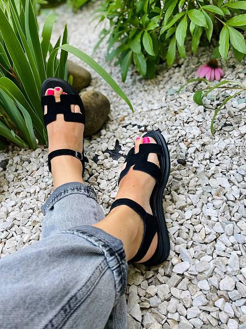 Mermaid Босоніжки жіночі чорні Mermaid 514 літні з натуральної замші / Зручне замшеве взуття на Коломыя - изображение 9