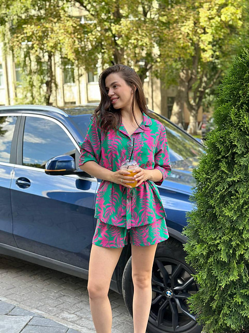 Костюм жіночий літній штапель-шовк Зелено -рожевий XS-S Харків - фото 1