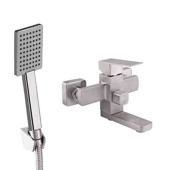 Смеситель для ванны Lidz Kubis 006 с поворотным изливом (c душевым гарнитуром) (k35) LDKUB006NKS28536 Nickel Киев